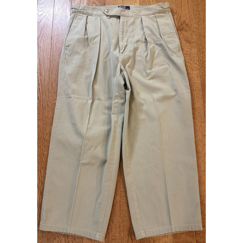 Vintage Polo Ralph Lauren Pleated Chino Pants Mens 34x25 Khaki Made in USA Tan